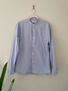 Acne Studios Mens Collarless Button Down Dress Shirt Lilac Size Medium